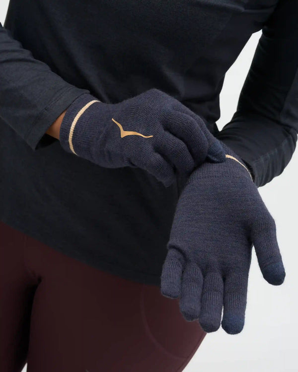 HOKA Knit Gloves:Varsity Navy / Gold:S/M